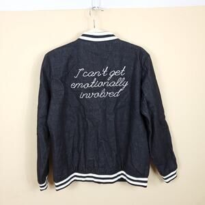 Minpink Denim Embroidered Varsity Jacket Size S